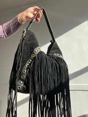 Vintage Y2K Boho Genuine Leather Fringe Shoulder Bag