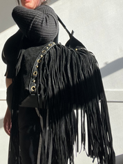 Vintage Y2K Boho Genuine Leather Fringe Shoulder Bag