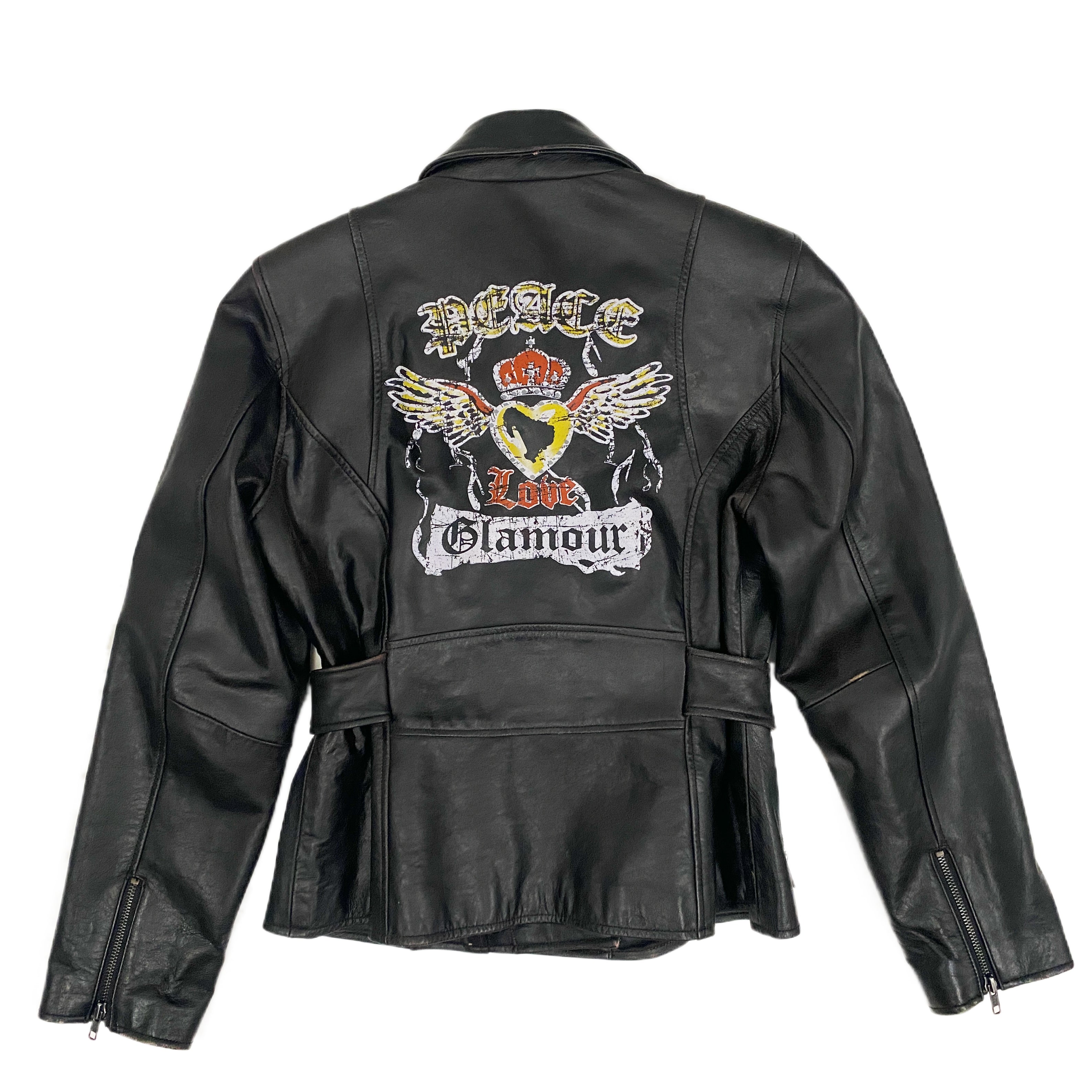 Peace, Love, Glamour Leather Biker Jacket (M)