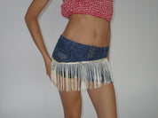 Caramel Fringe Denim Micro Skirt (XS)