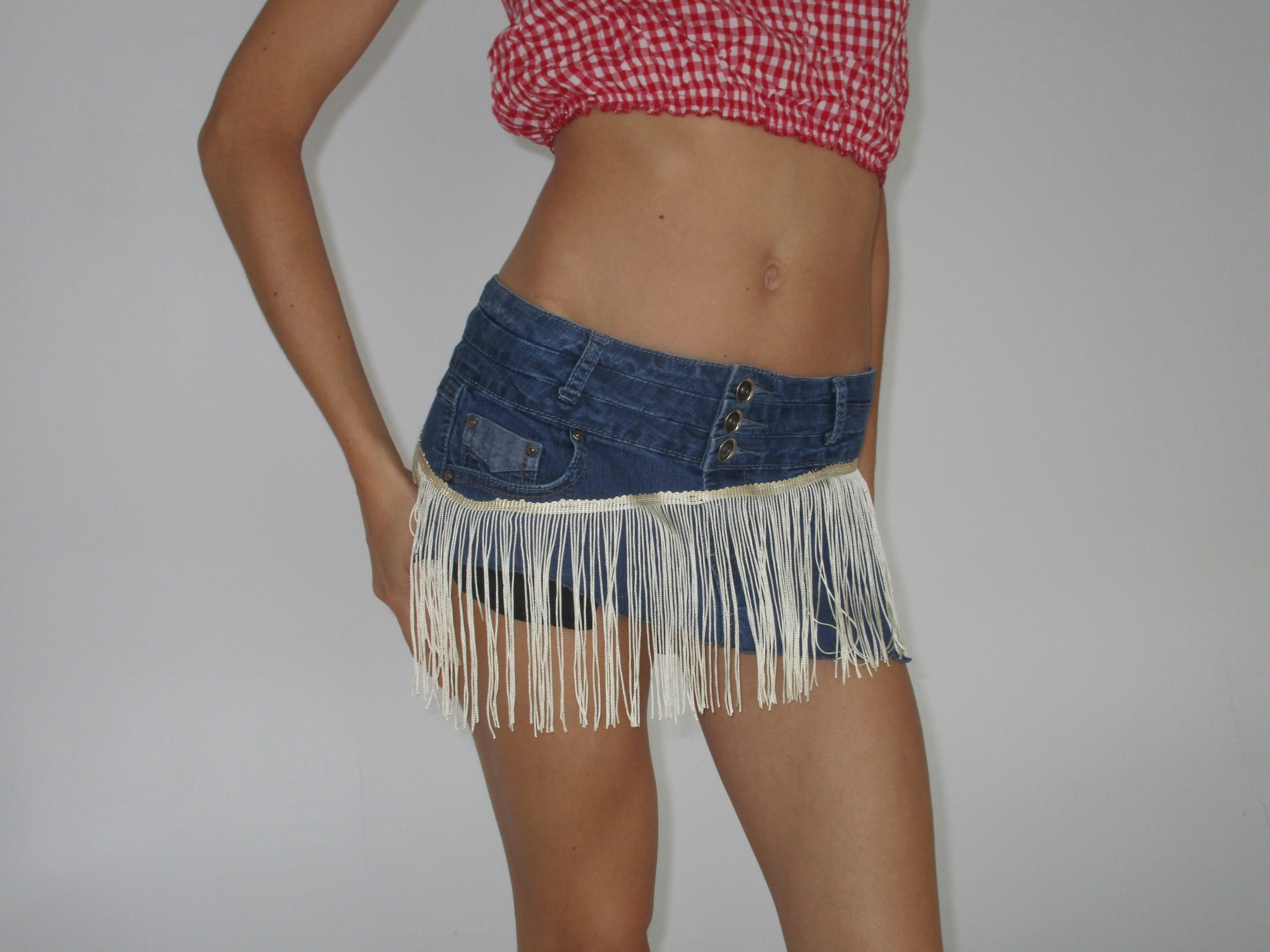 Caramel Fringe Denim Micro Skirt (XS)