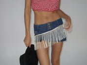 Caramel Fringe Denim Micro Skirt (XS)