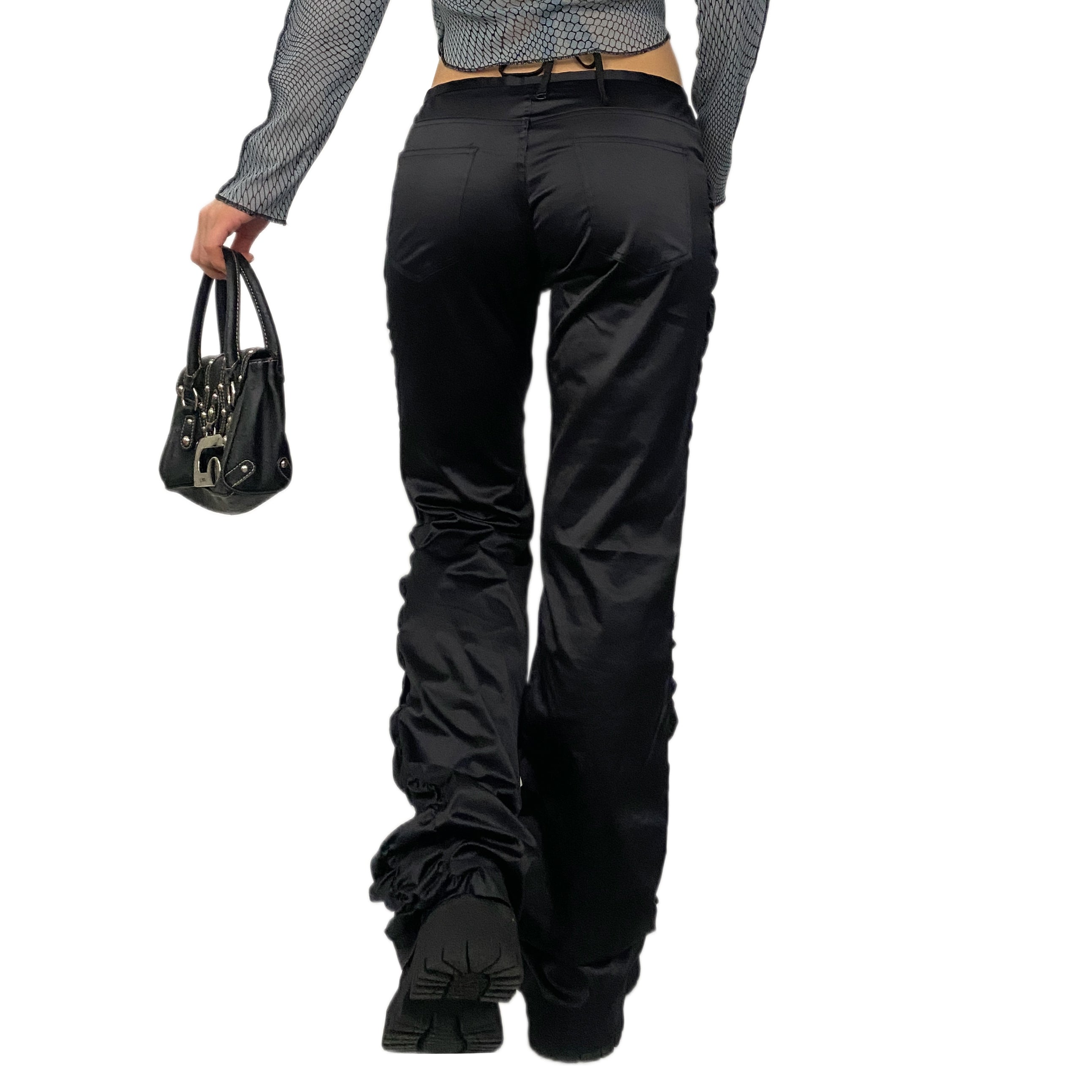 Black Satin Scrunch Pants (S)