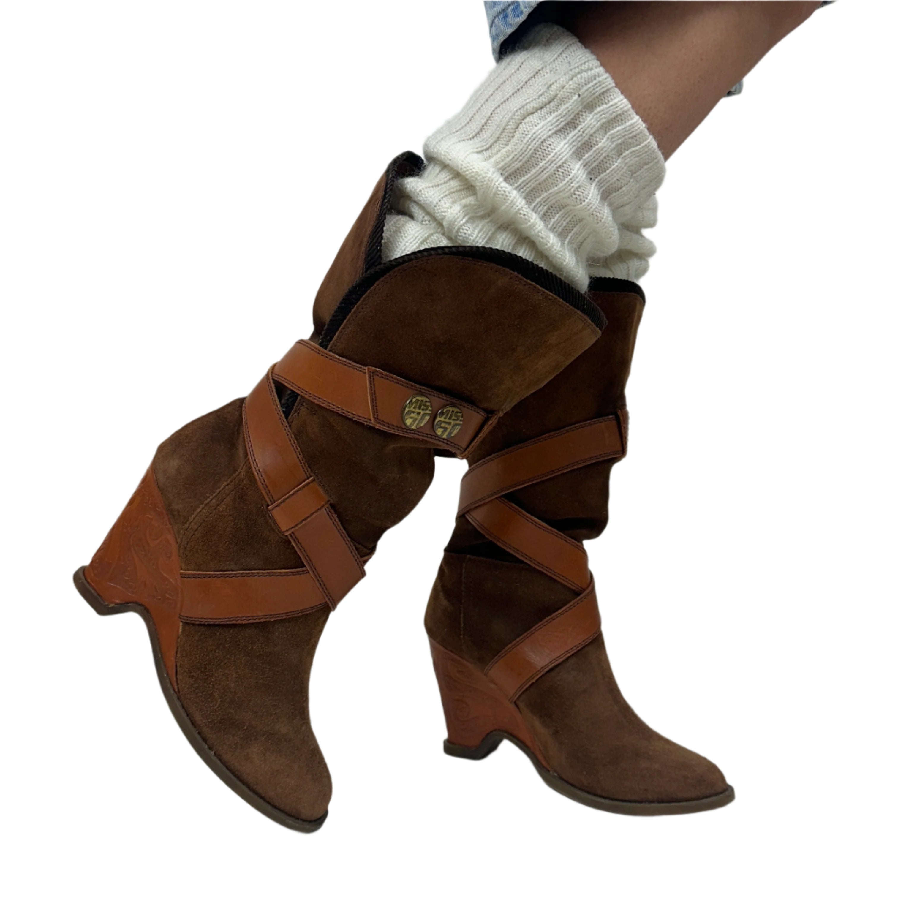 Miss Sixty Chestnut Suede Wedge Boots (8) – Holy Thrift