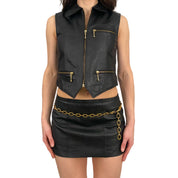 Leather & Gold Zip-Up Vest (XS)