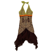 Sue Wong Silk Embellished Halter Fairy Handkerchief Dress (XS/S)