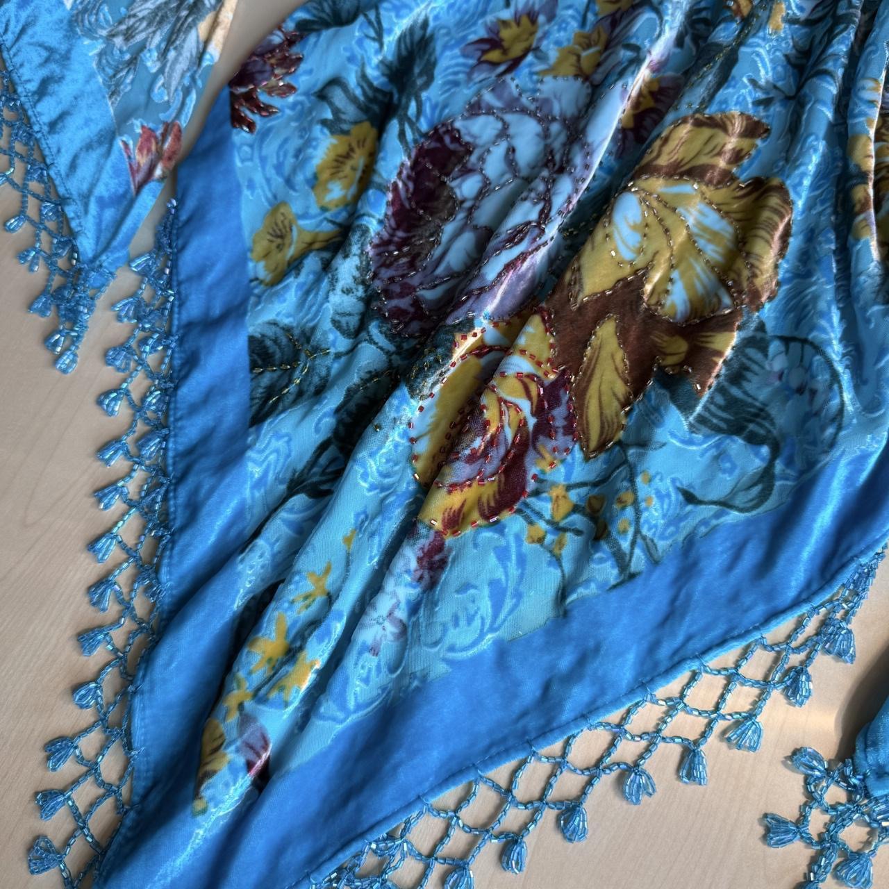 Silk Floral Beaded Asymmetrical Top with Beaded Fringe (One Size)