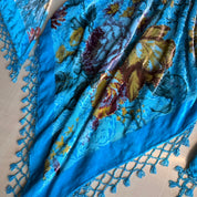Silk Floral Beaded Asymmetrical Top with Beaded Fringe (One Size)