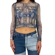 Diesel Denim Illusion T-Clauvet Lace Mesh Top (XS)