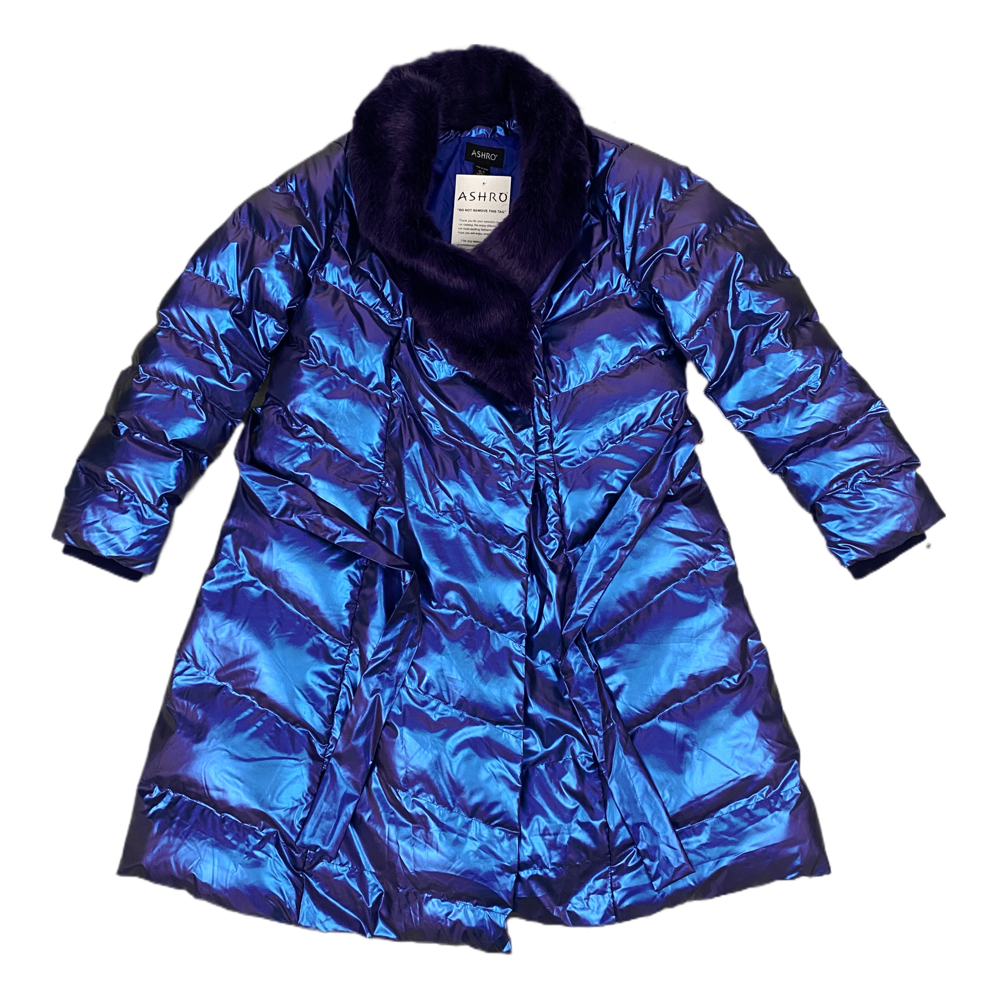 Cyber Royalty Purple Faux Fur Puffer Jacket (L)