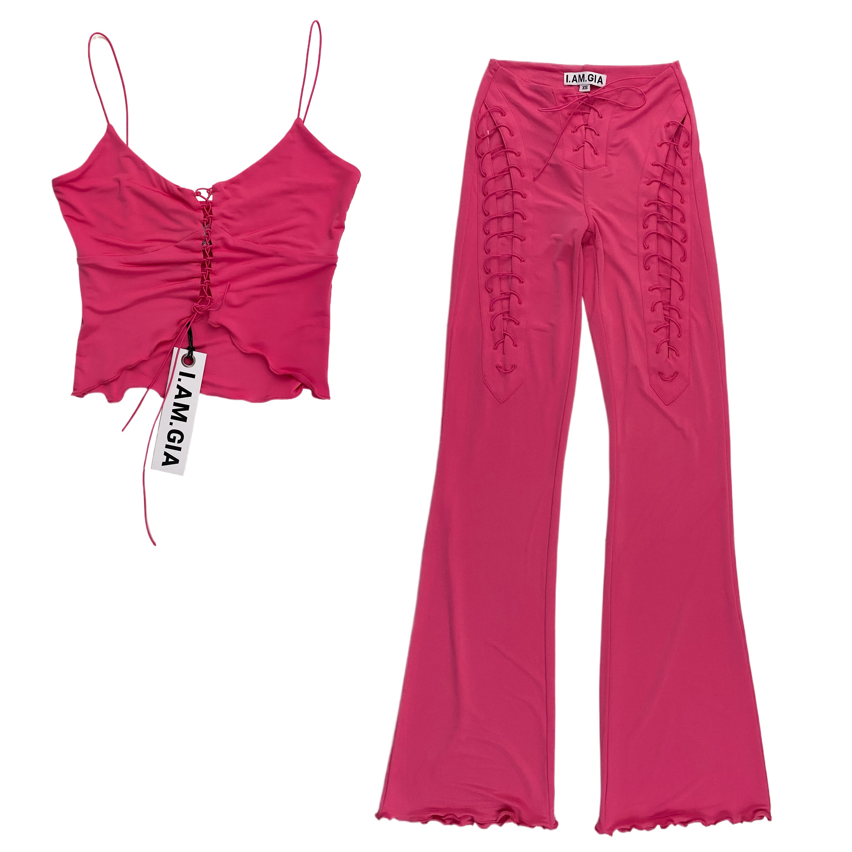 パンツ I.AM.GIA laceup design flare pants I.AM.GIA Onyx low rise lace up eyelet detail flared pants in black