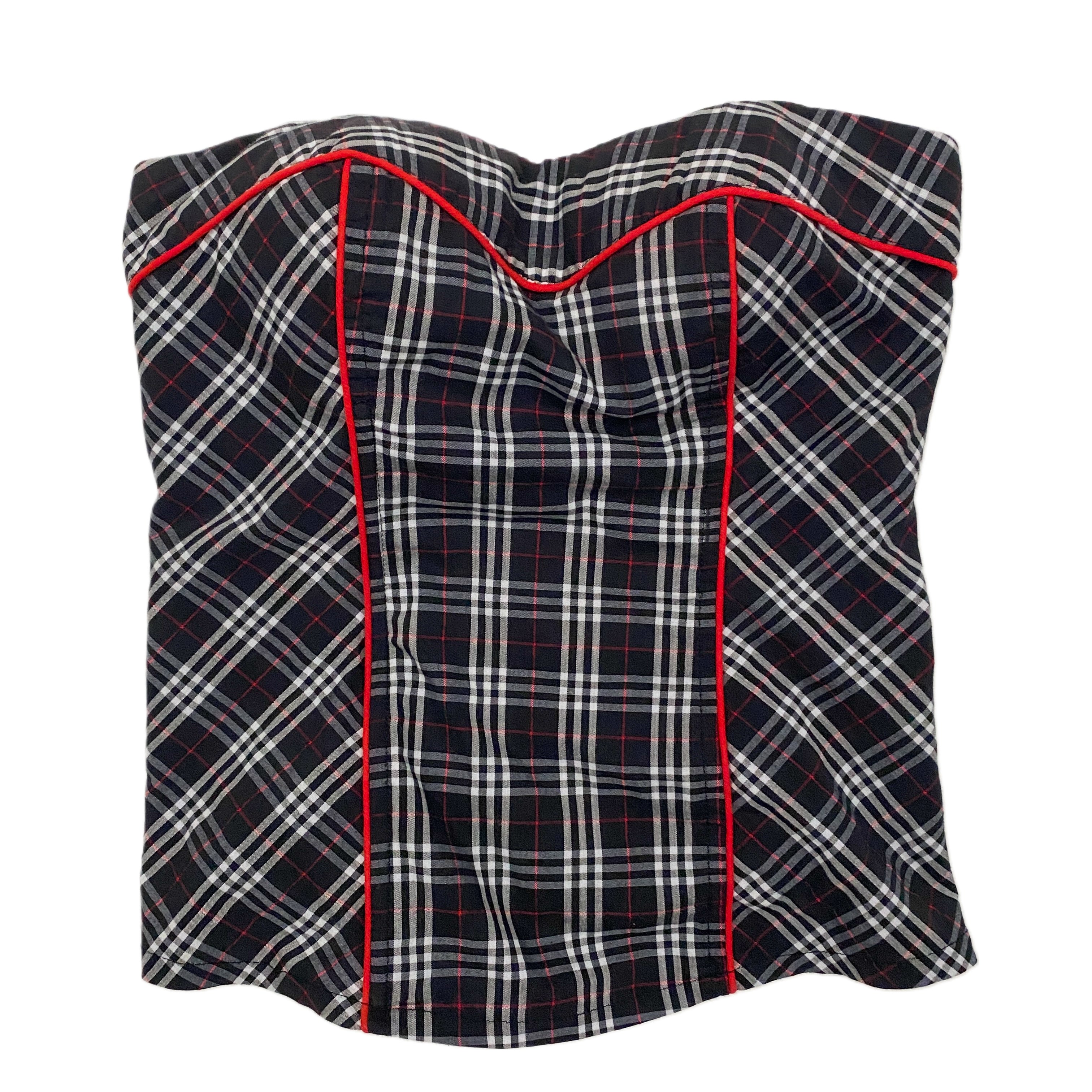 Y2K Black Plaid Bustier Top (S)