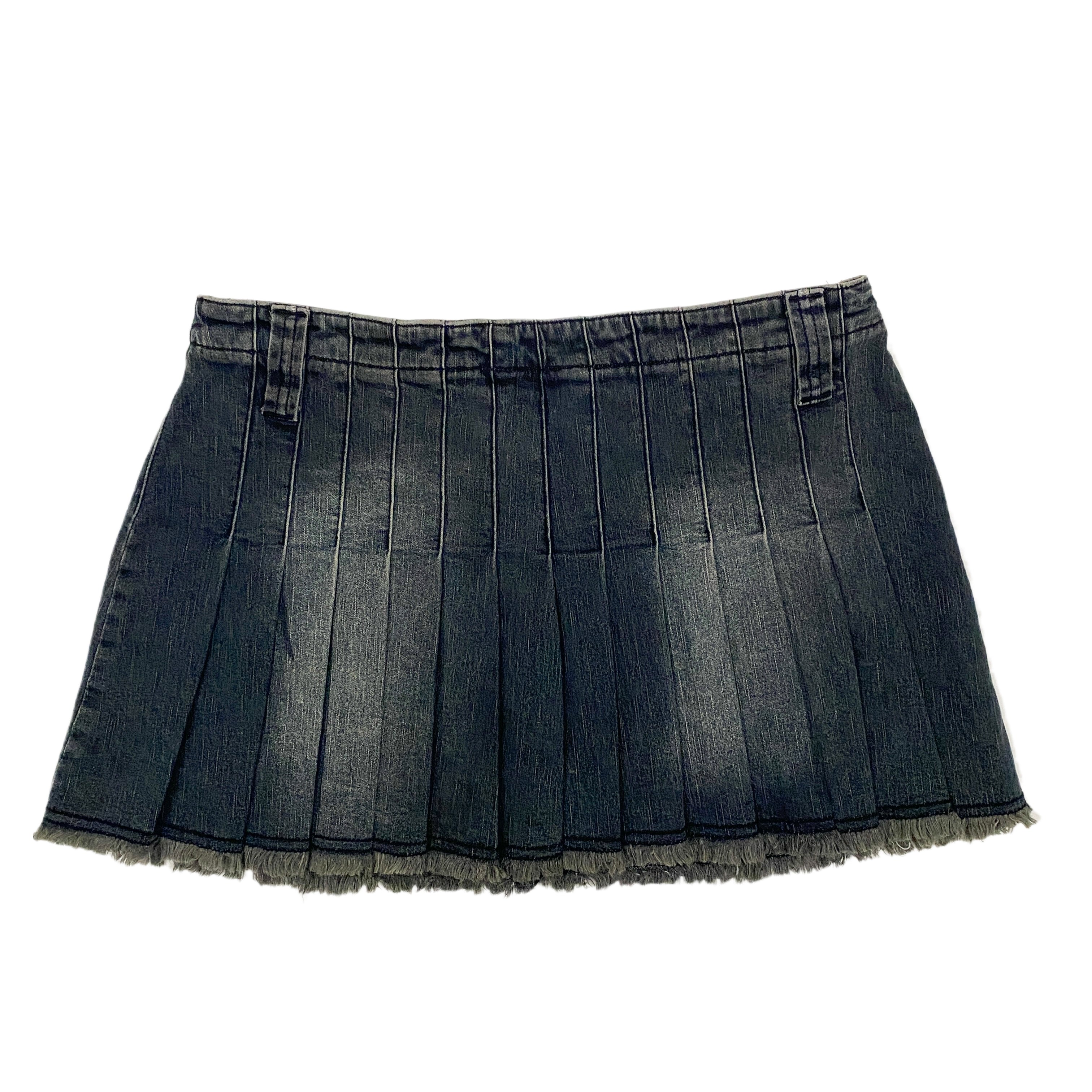 Y2K Denim Pleated Mini Skirt (M)