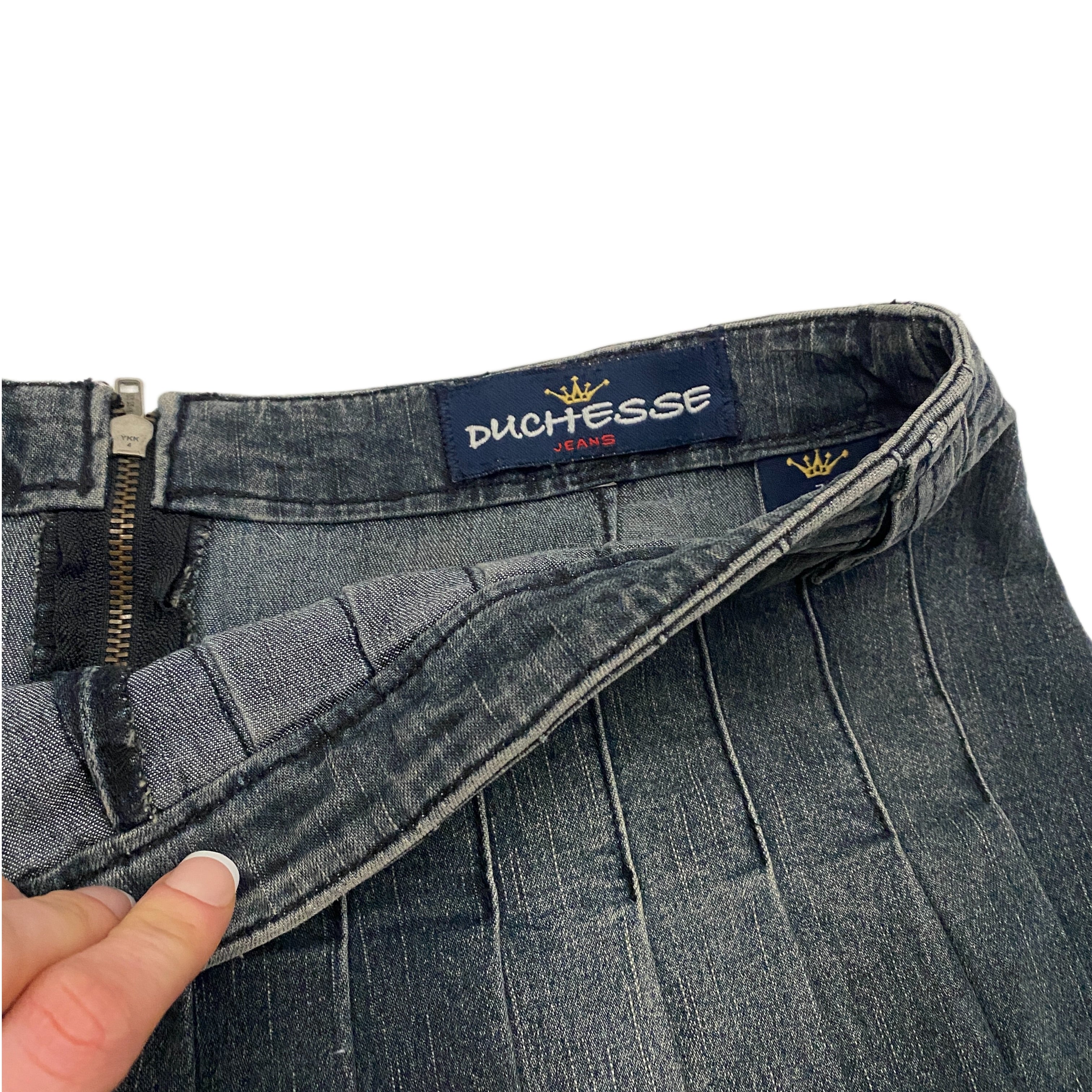 Y2K Denim Pleated Mini Skirt (M)