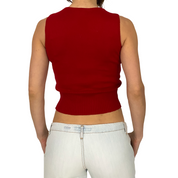 Miss Sixty 2000s Silver & Red Portrait Graphic Knit Tank Top (XS/S)