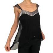 Morgan de Toi Black Silk Embellished Fairy Tank Top (S)