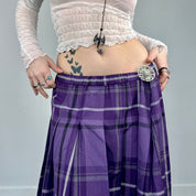 Purple Plaid Pleated Maxi Skirt (L/XL)