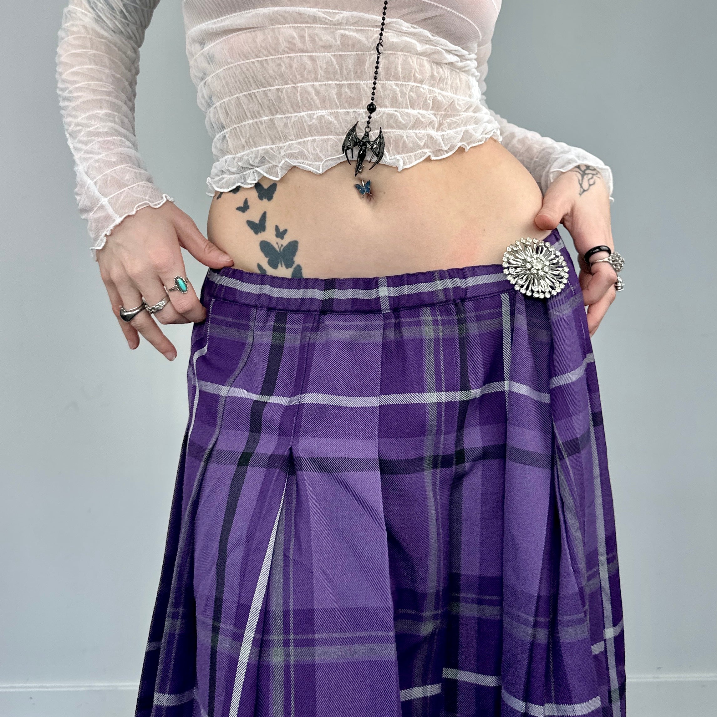 Purple Plaid Pleated Maxi Skirt (L/XL)