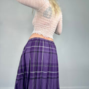 Purple Plaid Pleated Maxi Skirt (L/XL)