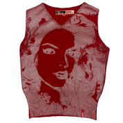Miss Sixty 2000s Silver & Red Portrait Graphic Knit Tank Top (XS/S)