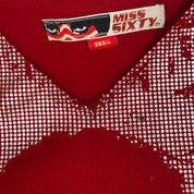 Miss Sixty 2000s Silver & Red Portrait Graphic Knit Tank Top (XS/S)