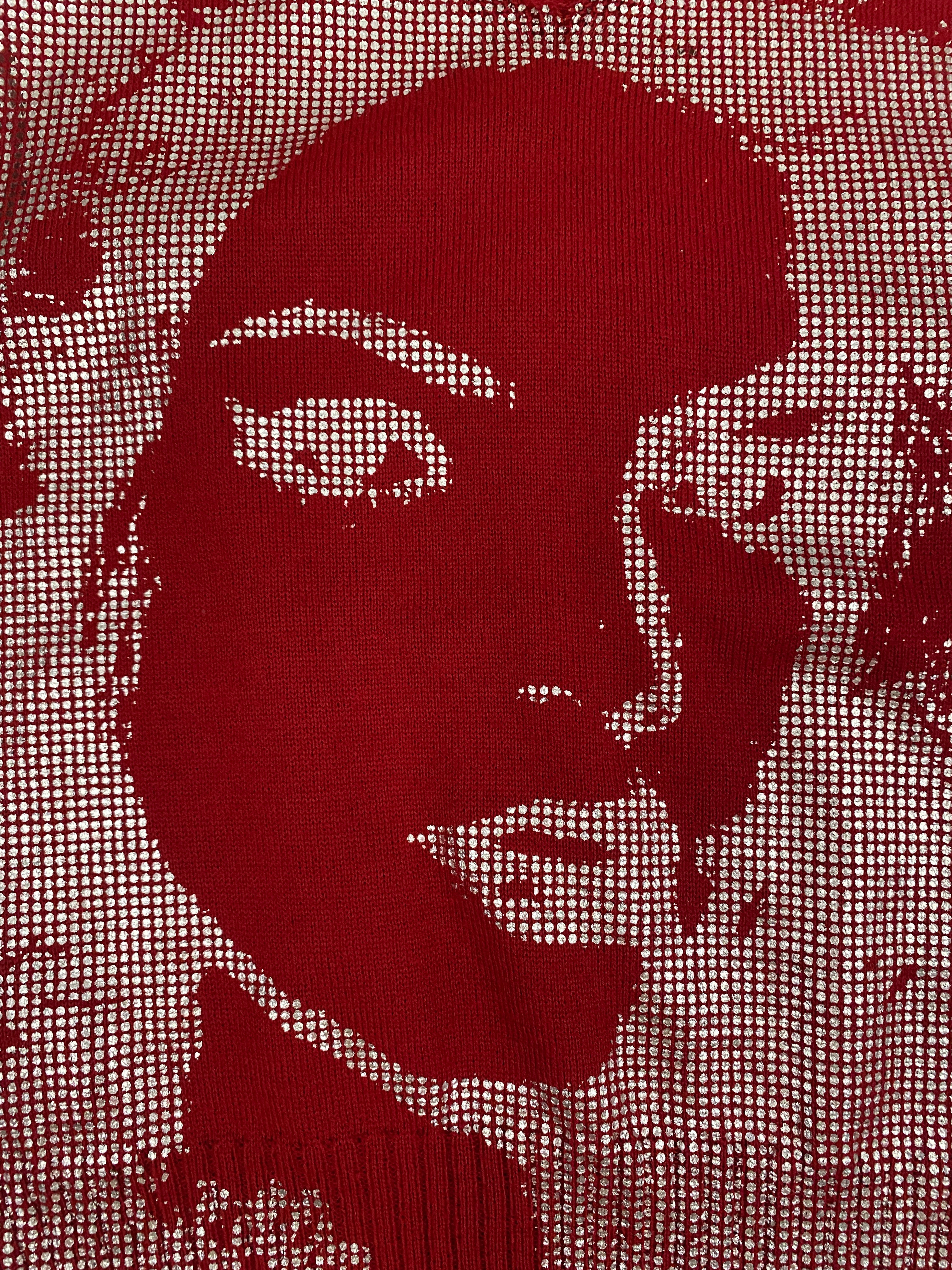 Miss Sixty 2000s Silver & Red Portrait Graphic Knit Tank Top (XS/S)