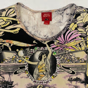 Miss Sixty 2000s Lace Back Graphic Beaded Floral Top (M/L)