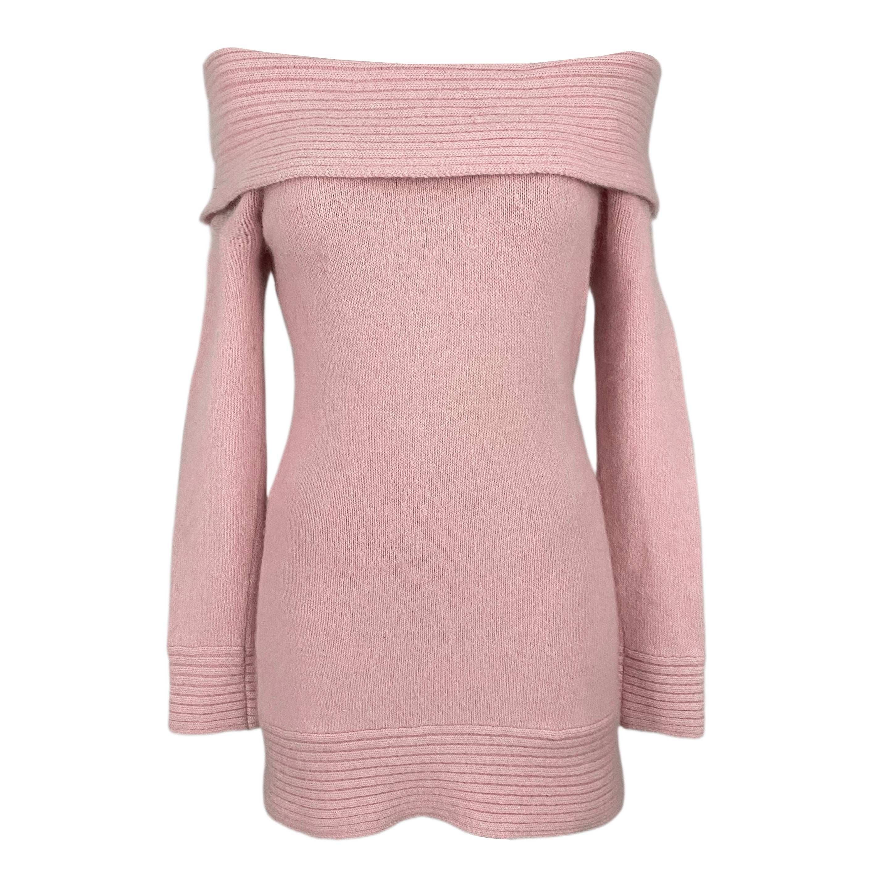 pink off the shoulder jumper dress Soft Pink Mini Sweater Dress (S)