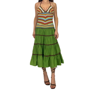 BCBGMAXAZRIA Colorful Silk Crochet A-Line Halter Midi Dress (S)