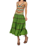 BCBGMAXAZRIA Colorful Silk Crochet A-Line Halter Midi Dress (S)