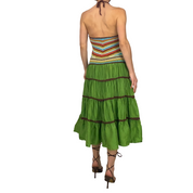 BCBGMAXAZRIA Colorful Silk Crochet A-Line Halter Midi Dress (S)