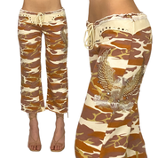 Y2K Embellished & Embroidered Low Rise Mauve Camo Capris (S/M)