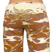 Y2K Embellished & Embroidered Low Rise Mauve Camo Capris (S/M)