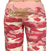 Y2K Embellished & Embroidered Low Rise Pink Camo Capris (S/M)