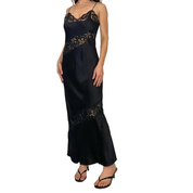 Energy Angel Black Silk Embellished Maxi Slip Dress (XS/S)