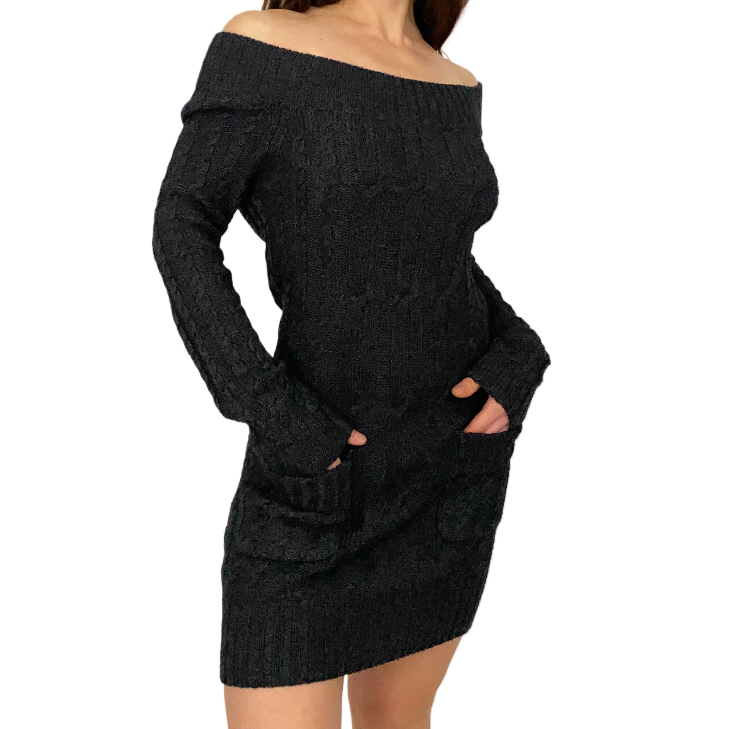 Off the Shoulder Wool Sweater Dress (S)