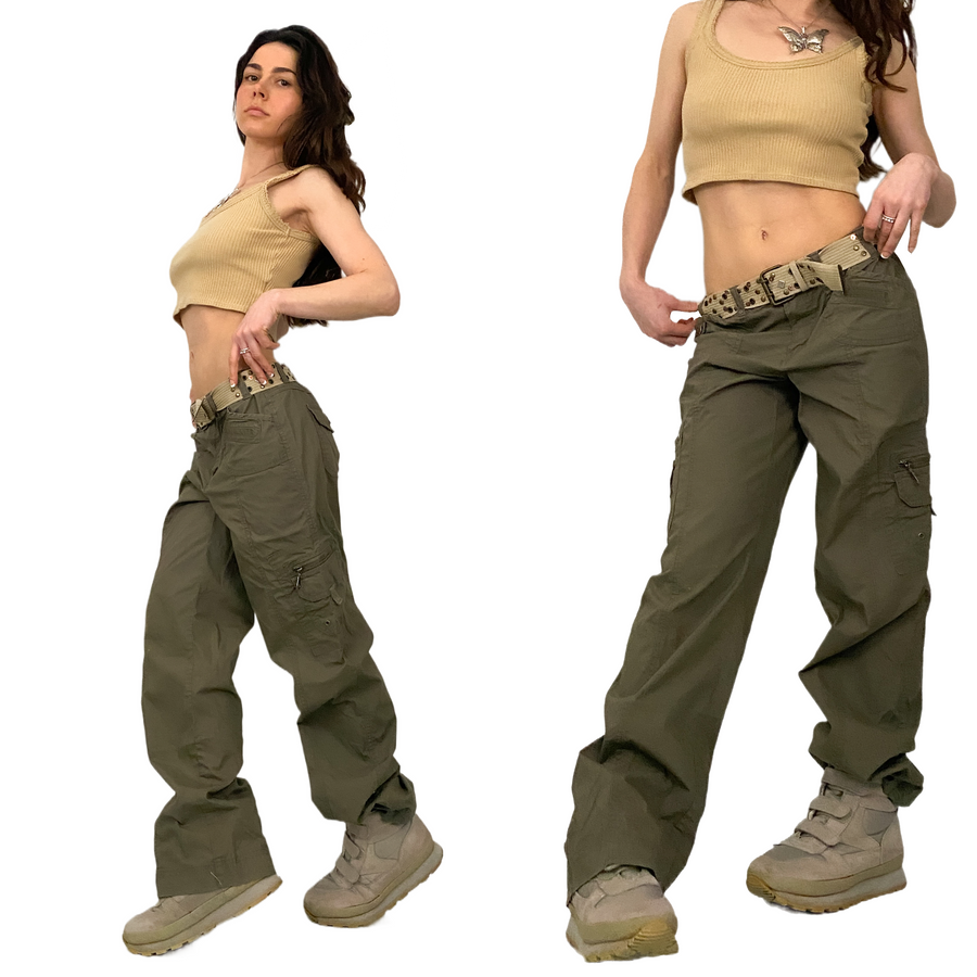 Olive Mid-Rise Belted Cargos (M)