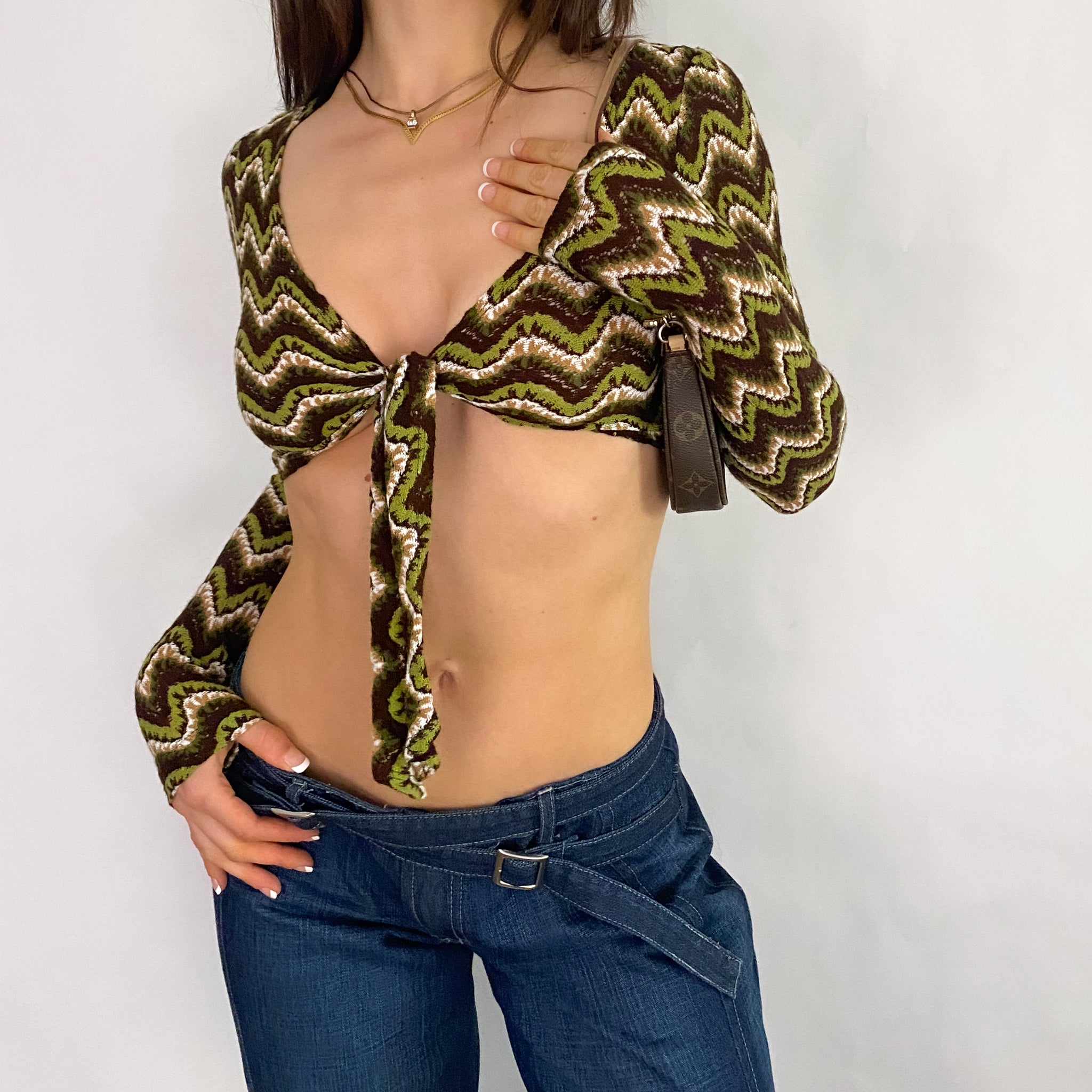 Chevron Tie Front Crop - Medium