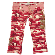 Y2K Embellished & Embroidered Low Rise Pink Camo Capris (S/M)
