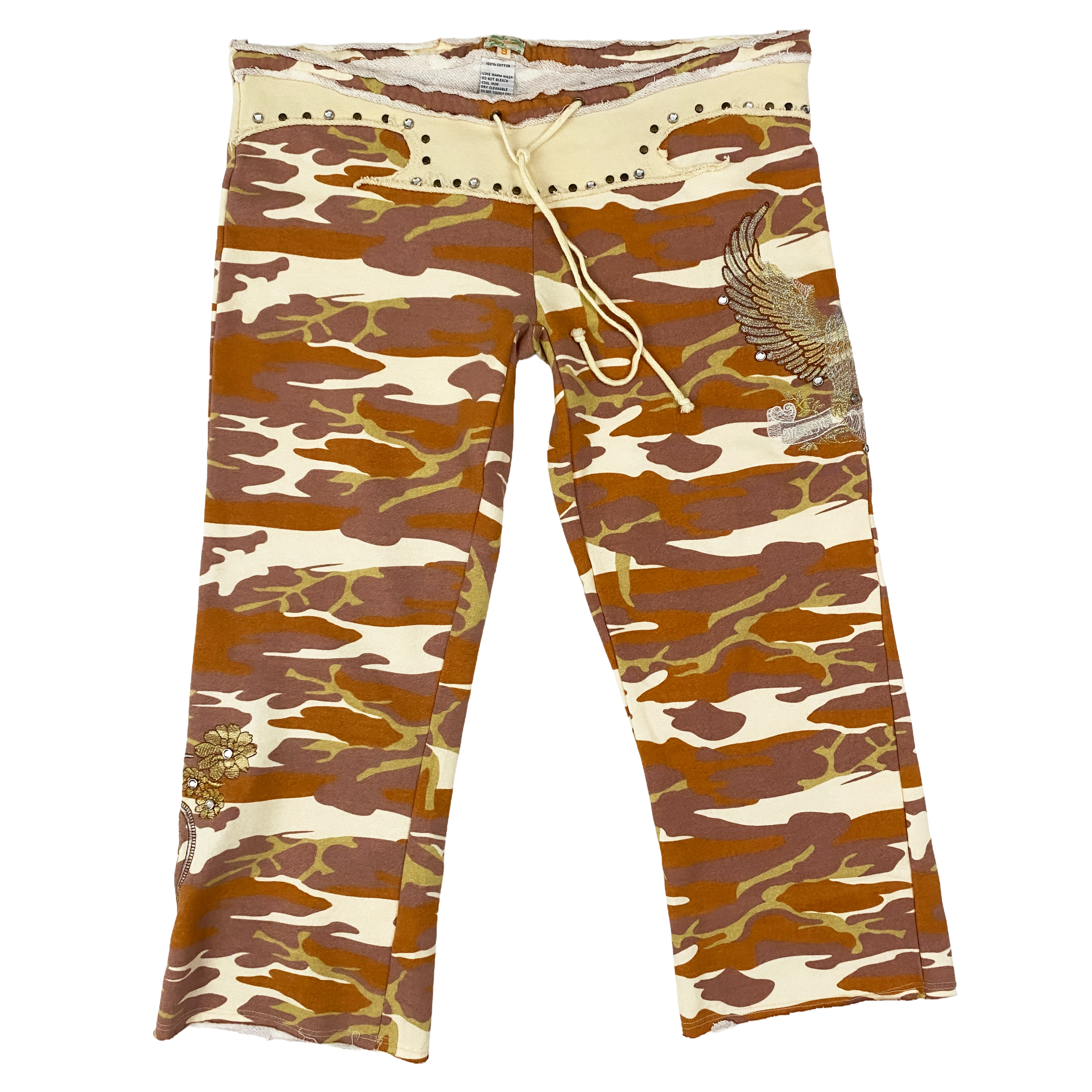 Y2K Embellished & Embroidered Low Rise Mauve Camo Capris (S/M)