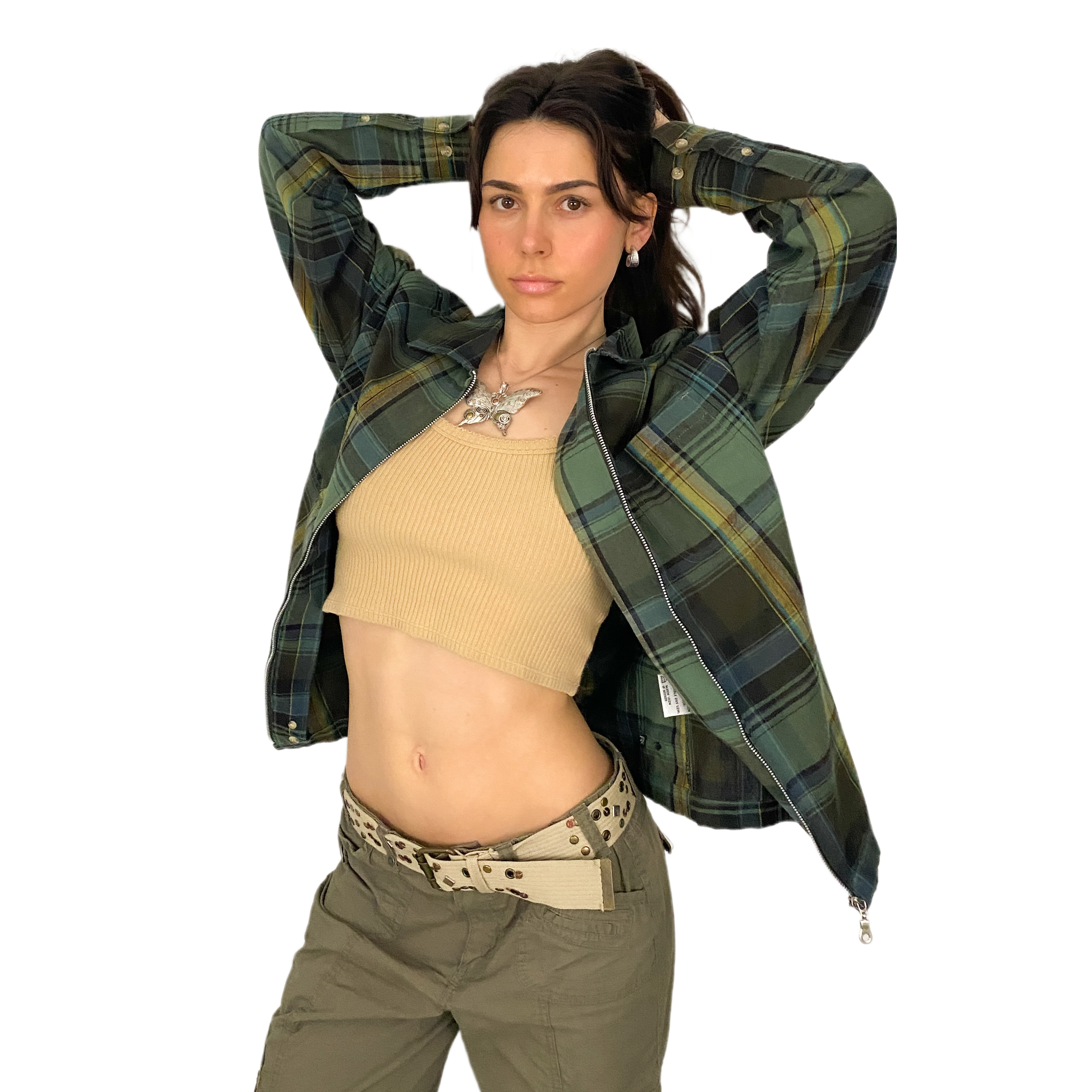 Vintage Plaid Zip-Up Shacket (M)