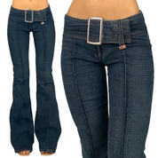 Miss Sixty 2000s Low Rise Belted Flare Jeans (XS/S)
