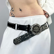 Crystal Leather Statement Belt