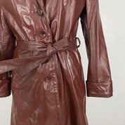 Brick Red Leather Trench Coat (M)