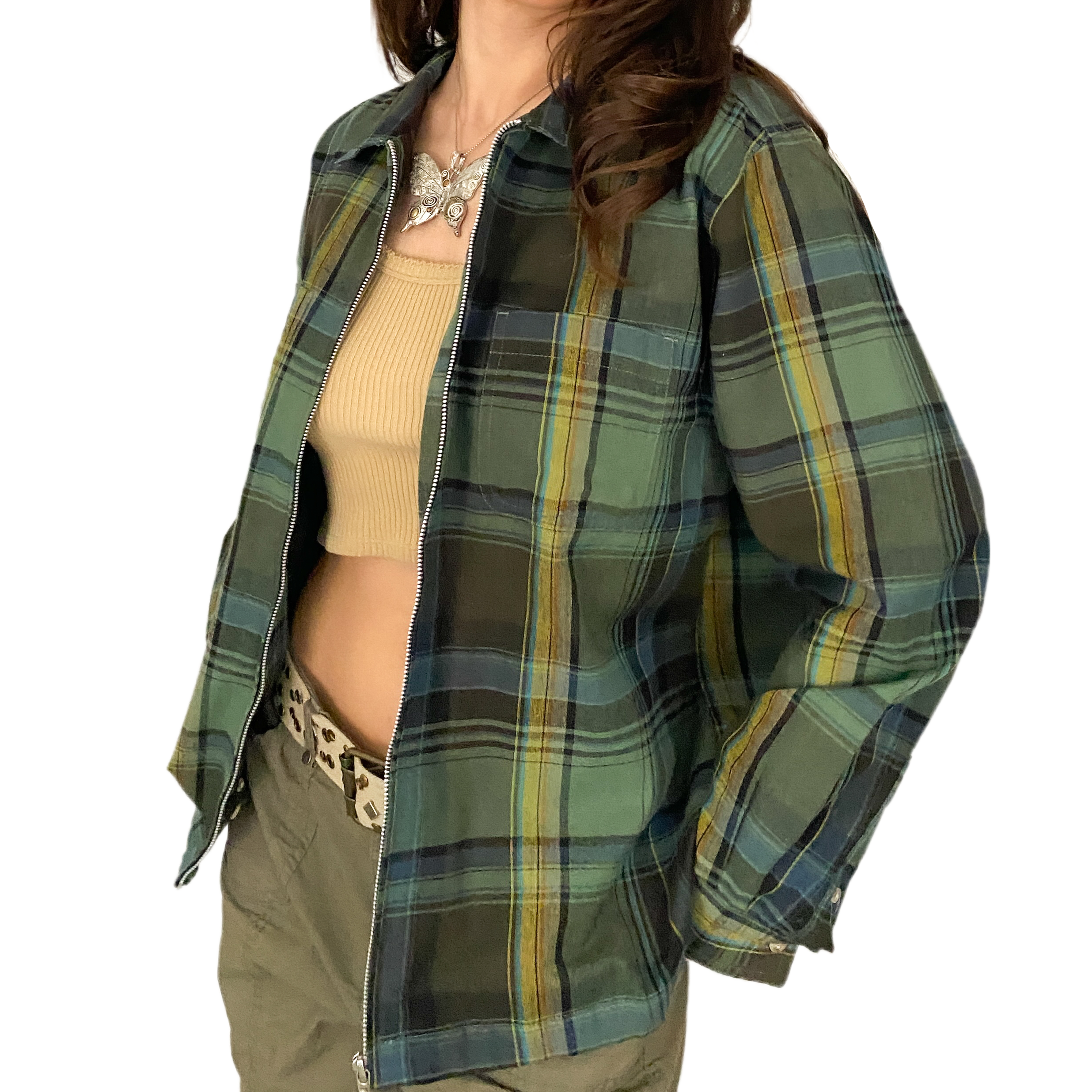 Vintage Plaid Zip-Up Shacket (M)