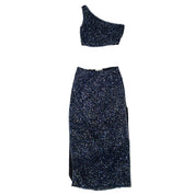 Navy Embellished Silk Maxi Skirt Set (S/M)