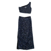 Navy Embellished Silk Maxi Skirt Set (S/M)