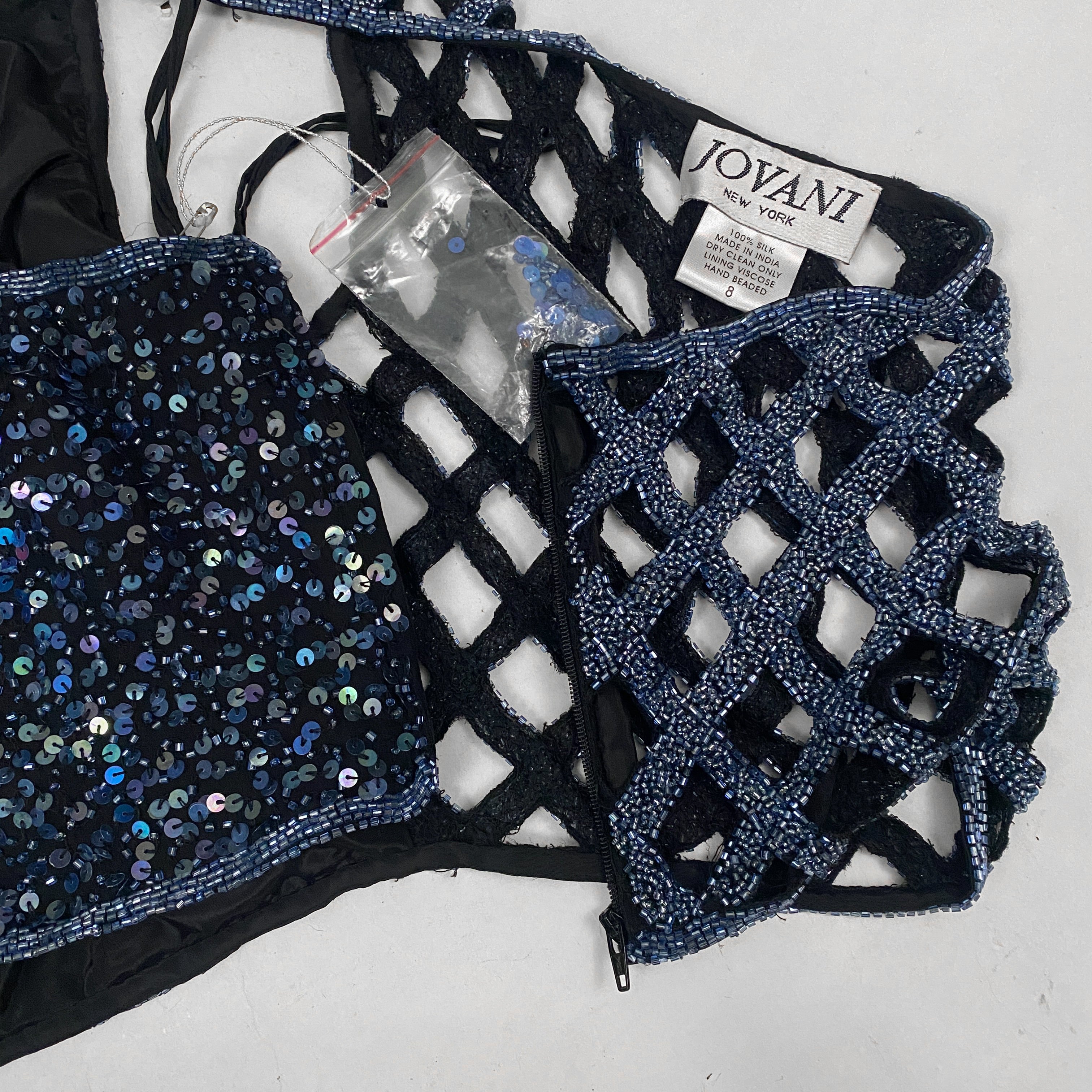 Navy Embellished Silk Maxi Skirt Set (S/M)