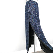 Navy Embellished Silk Maxi Skirt Set (S/M)