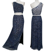 Navy Embellished Silk Maxi Skirt Set (S/M)
